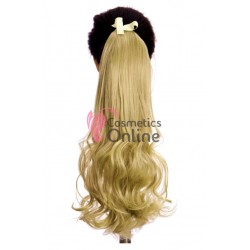 Extensie de par coada usor ondulata cu snur 55 cm Blond Inchis 19386